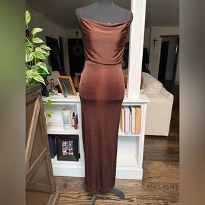 Forever 21 Copper-Brown Cowl Neck Maxi Dress
